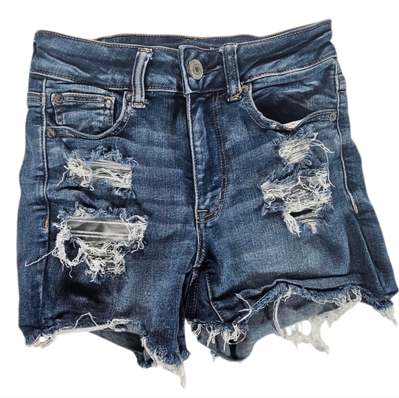American Eagle Outfutters Hi-Rise Shortie Denim Shorts Size 2 - Picture 1 of 5